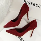 Туфли-лодочки BIGTREE женские, повседневная обувь на высоком каблуке 9 см, заостренный носок, обувь на шпильке