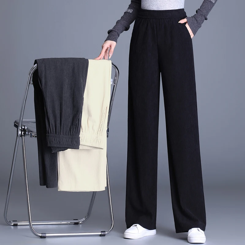 

Women High Waist Slim Casual Pants Corduroy Wide Leg Autumn Winter 2021 Straight Trousers Versatile Classic Fashion Wearing