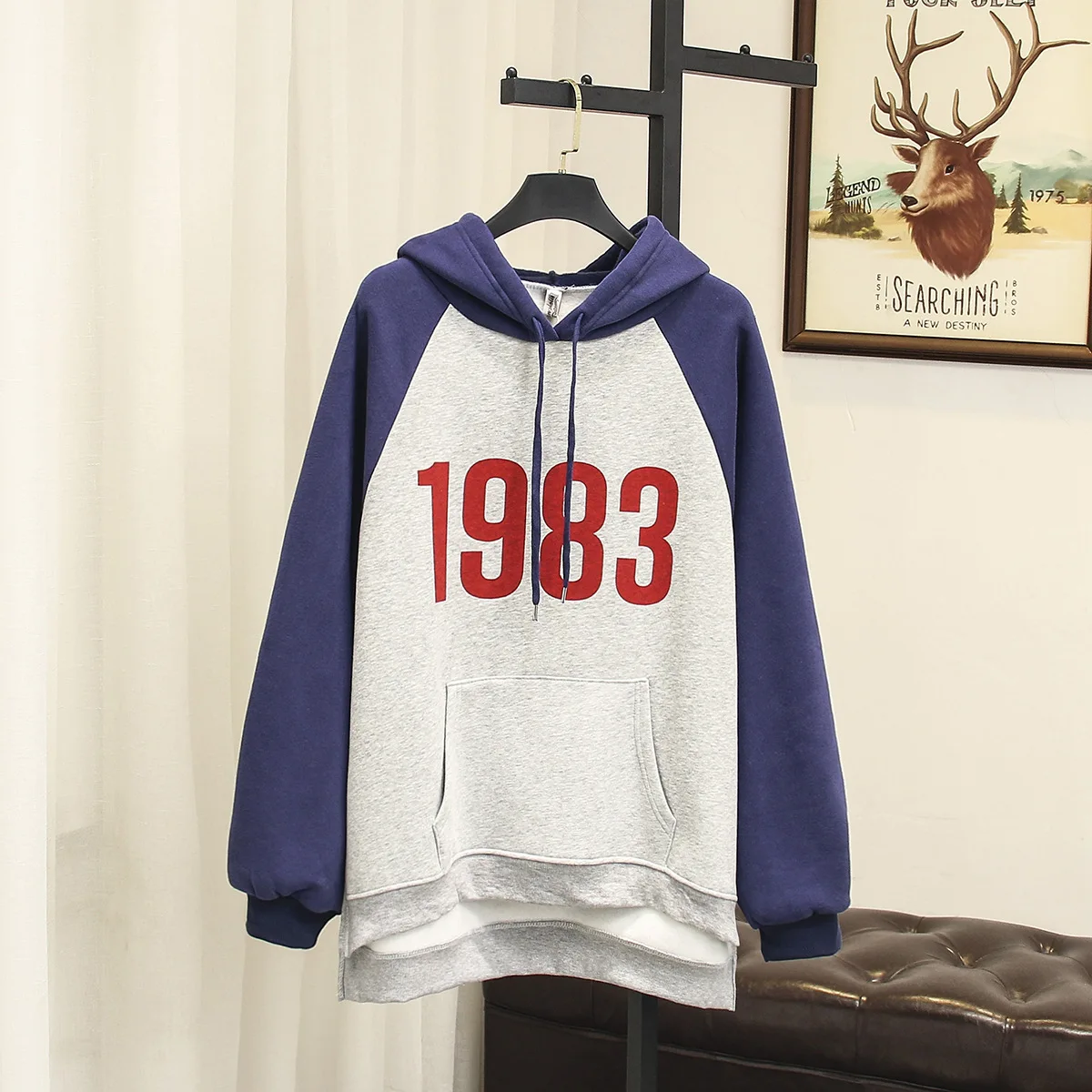 Женская толстовка с капюшоном свободного покроя контрастных цветов | одежда