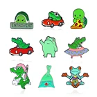 Зеленые животные Крокодил лягушка черепаха эмалированная брошь для ванной Машины НЛО пиццы на лацкан значок мультяшный Забавный значок
