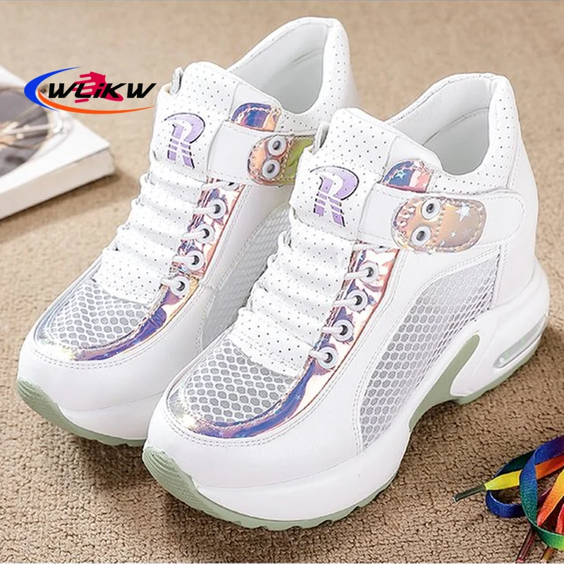 

2021 New Vulcanized Shoes High Quality Women Sneakers Lace Up Height Increase Shoes Women Walking Flat Wedges Shoes for Women
