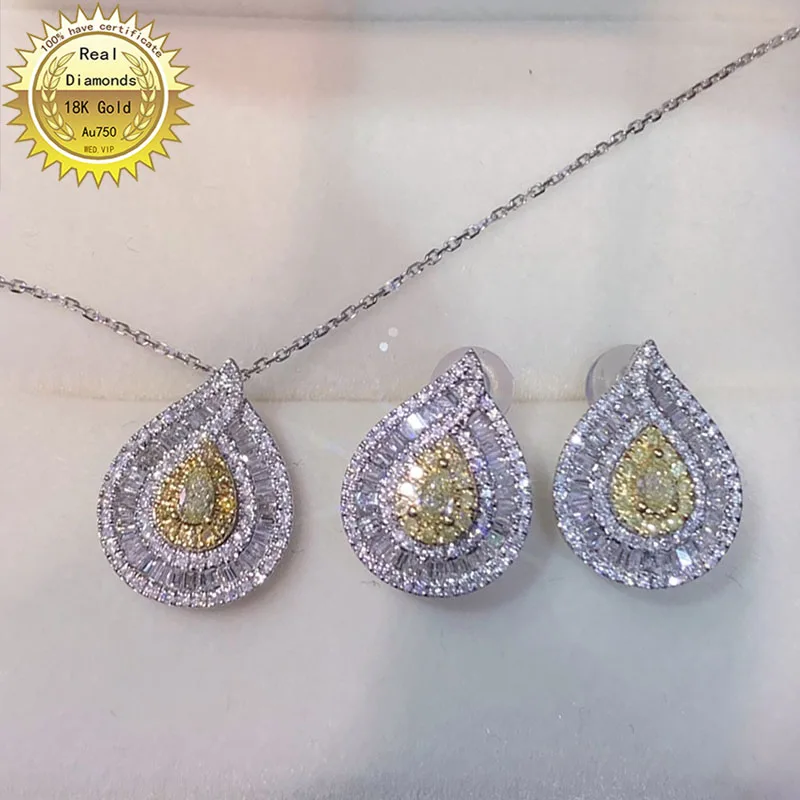 ?? 100% 18 18kホワイトゴールド天然ダイヤモンドネックレスすべて使用0.45ctダイヤモンドと独身証明HM042