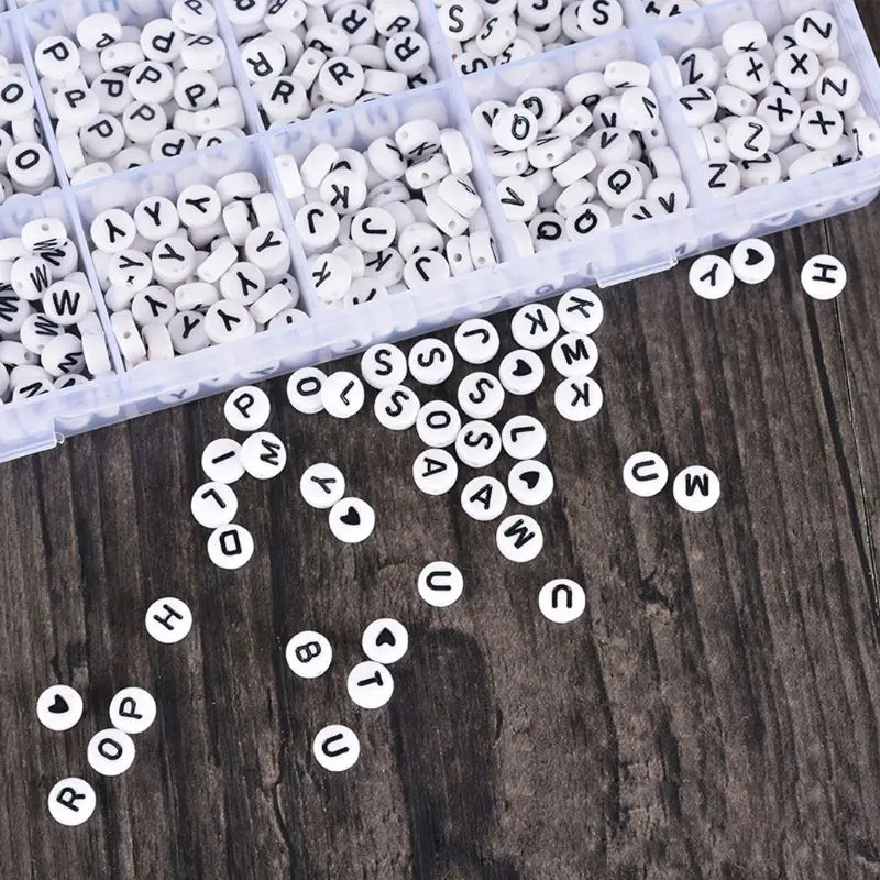 

1200PCS Acrylic Letter Beads White Round Letter Beads Bracelet Jewelry Making