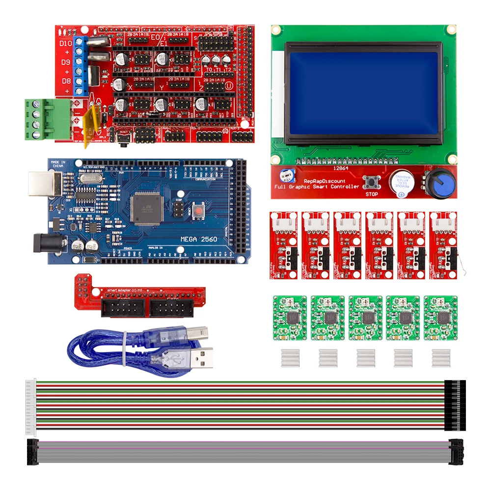 Белый Отличный Мега 2560 R3 Mega2560 REV3+ RAMPS 1,4 контроллер+ RAMPS1.4 lcd 12864 lcd для 3d принтера комплект - Цвет: Белый