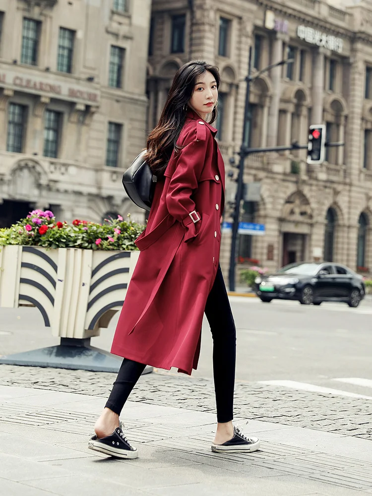 

Ветровка женская средней длины в британском стиле, новинка весны 2021, корейское свободное темпераментное популярное Женское пальто