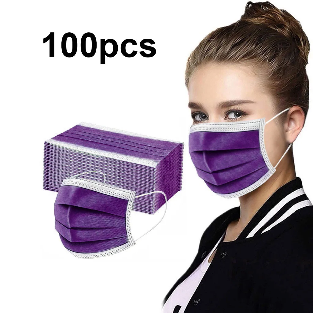 

Women Man Solid Mask Disposable Face Mask Disposable Face Mouth 3 Layer Breathable Protective Mask Masque Tissu
