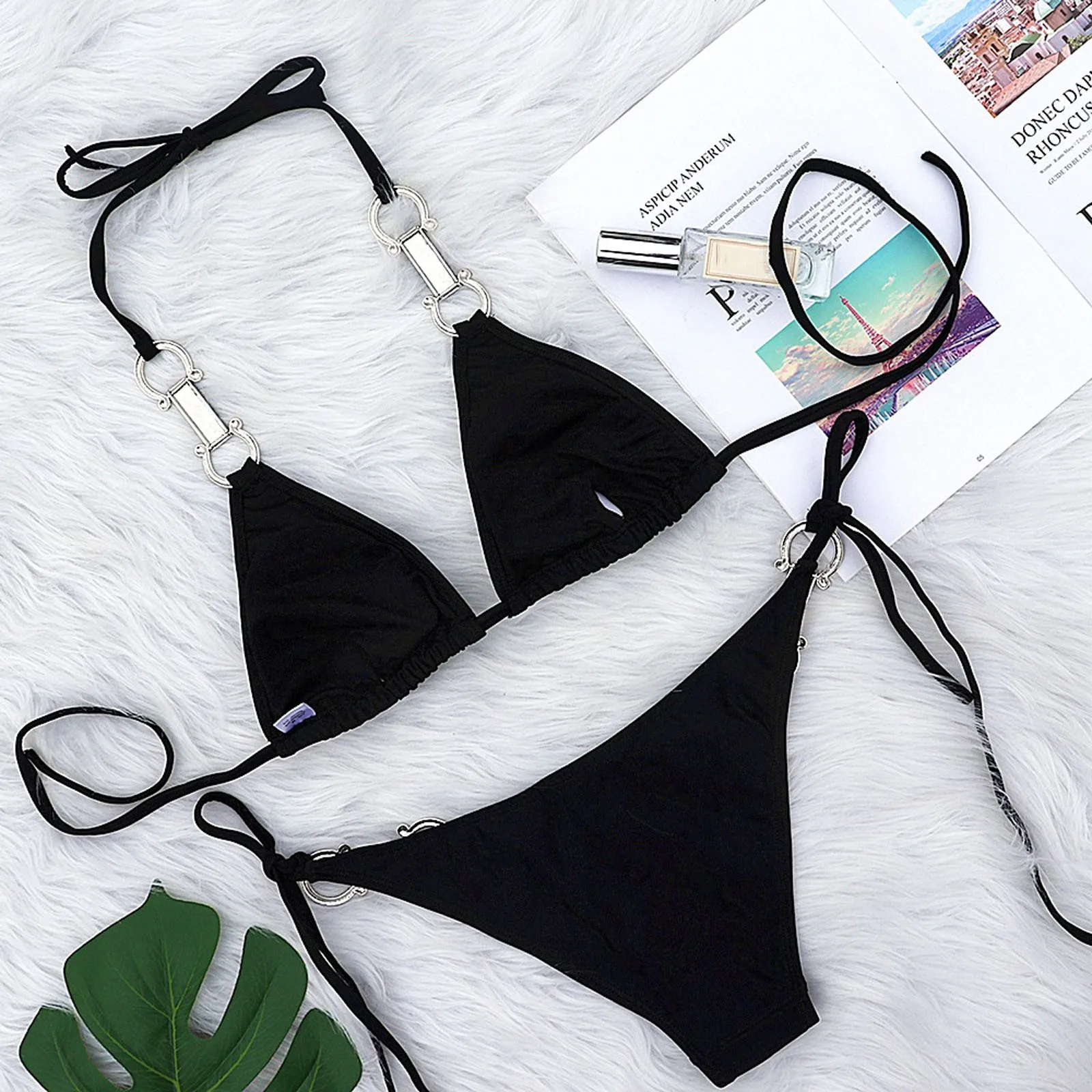 

New Women Diamond Decoration Two-Piece High Waist Bikini Set Push Up Swimsuit Beachwear Padded Swimwear 2021