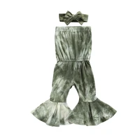 2021 new baby tie dye clothes set girls sleeveless low cut flared jumpsuit bow knot headband for summer