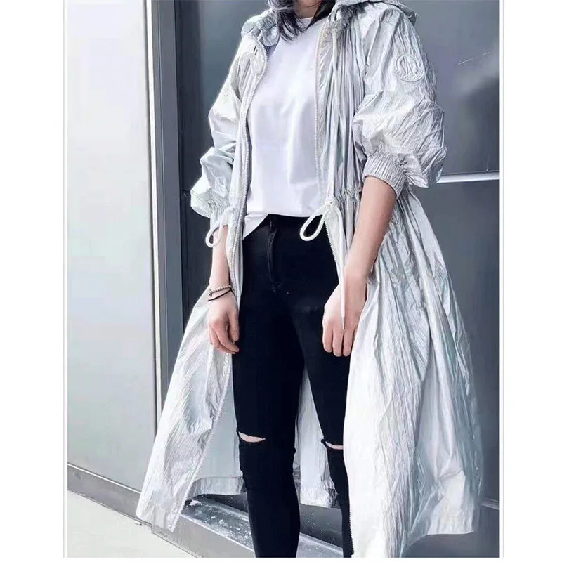 

Women's Luxury Design Fashion Long Trench Coat Women Spring Autumn Casual Street Style Casual Butterfly Silver Coat