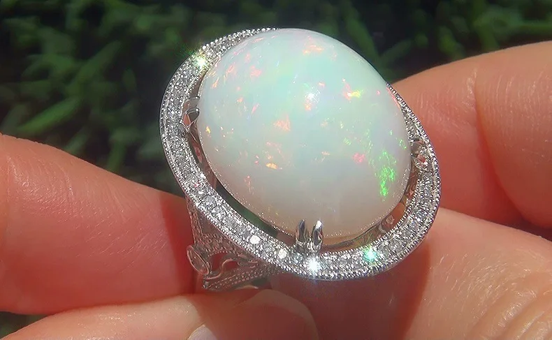 Роскошные Большие кольца из огненного опала для женщин женские свадебные