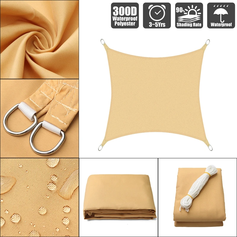 

Квадратный затеняющий парус Sand 300D 160 г/см, полиэстер, Оксфорд, бытовой водонепроницаемый солнцезащитный садовый тент, наружные части для тен...