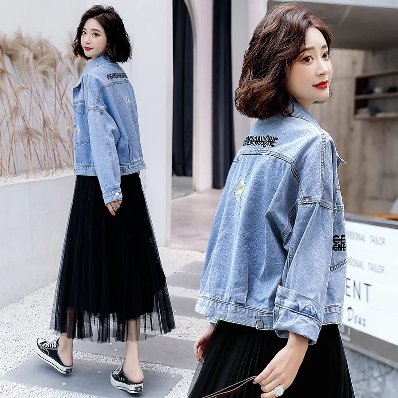 

Women's Plus Size Denim Jacket Spring Autumn Short Coat Pink Jean Jackets Casual Tops Purple Pink Loose Outerwear Korean Style