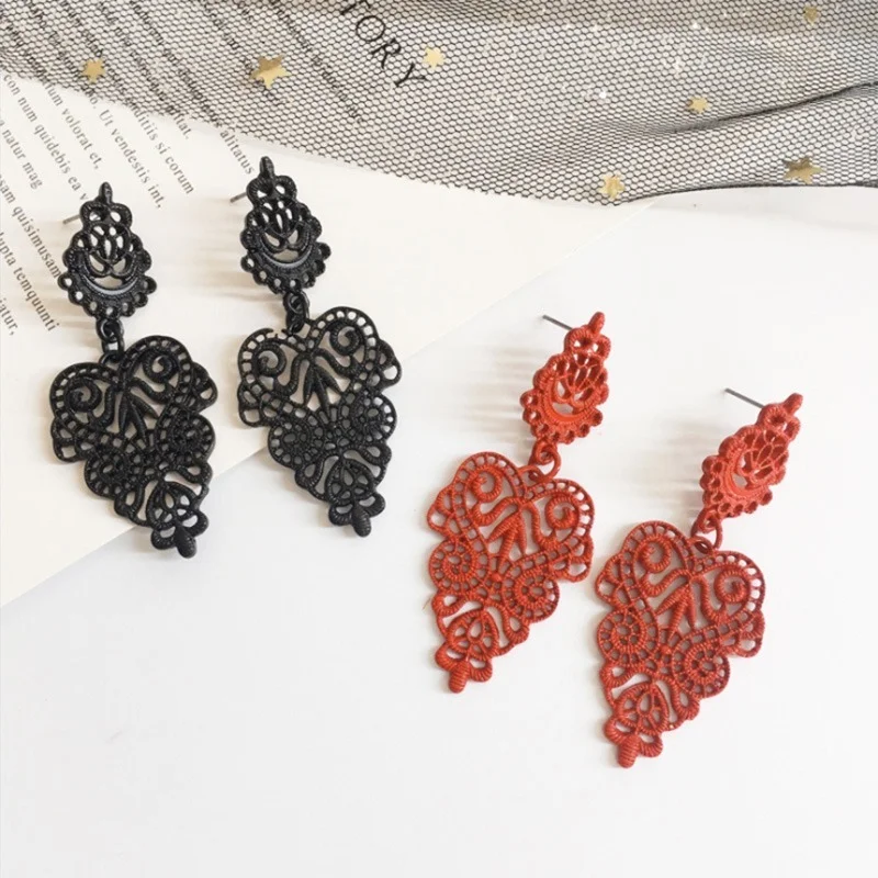 

Stud Earrings Bohemian Openwork Pattern Earrings for Women Brincos Earing Gold Black Color Jewelry Pendientes GIFT