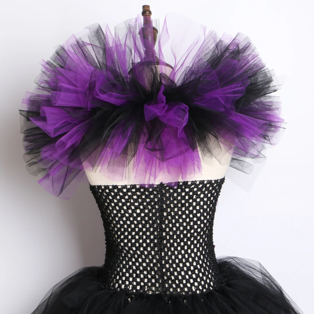 Halloween Witch Costume for Kids Carnival Party Clothes Evil Queen Cosplay Costumes Purple & Black Girls Fancy Tulle Tutu Dress