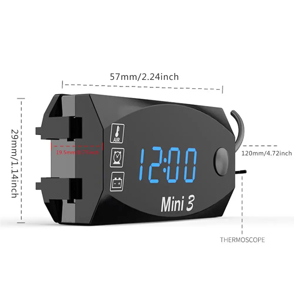 6V-30V Motorcycle Electronic Clock Thermometer Voltmeter Three-In-One IP67 Waterproof Dust-proof LED Watch with Universal Large |