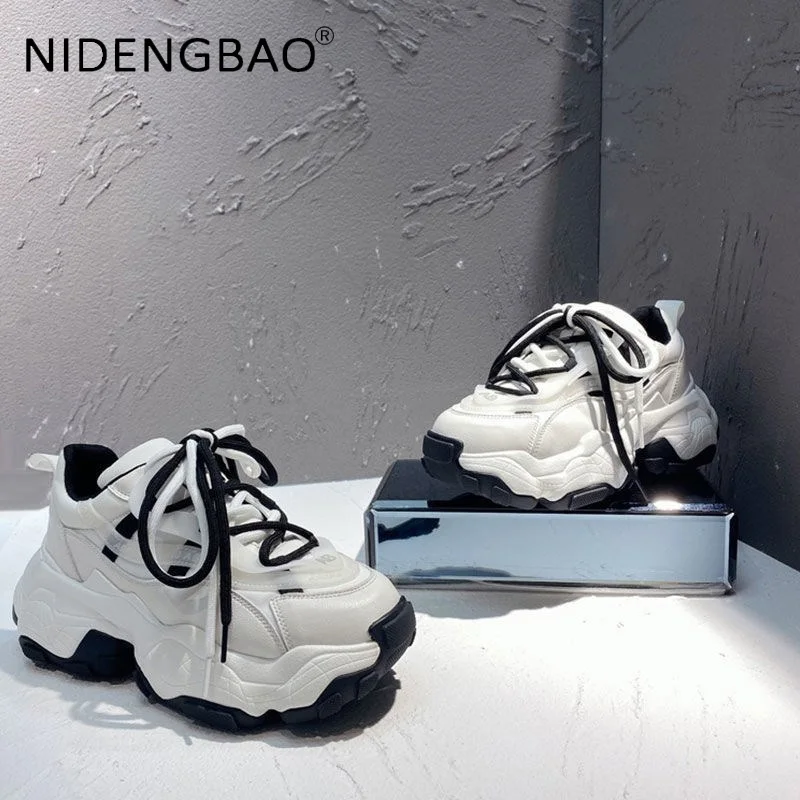 Women Chunky Sneakers 2021 New Fashion Ladies Platform Sole Casual Shoes Breathable Heighten Female White Vulcanized Sports Shoe