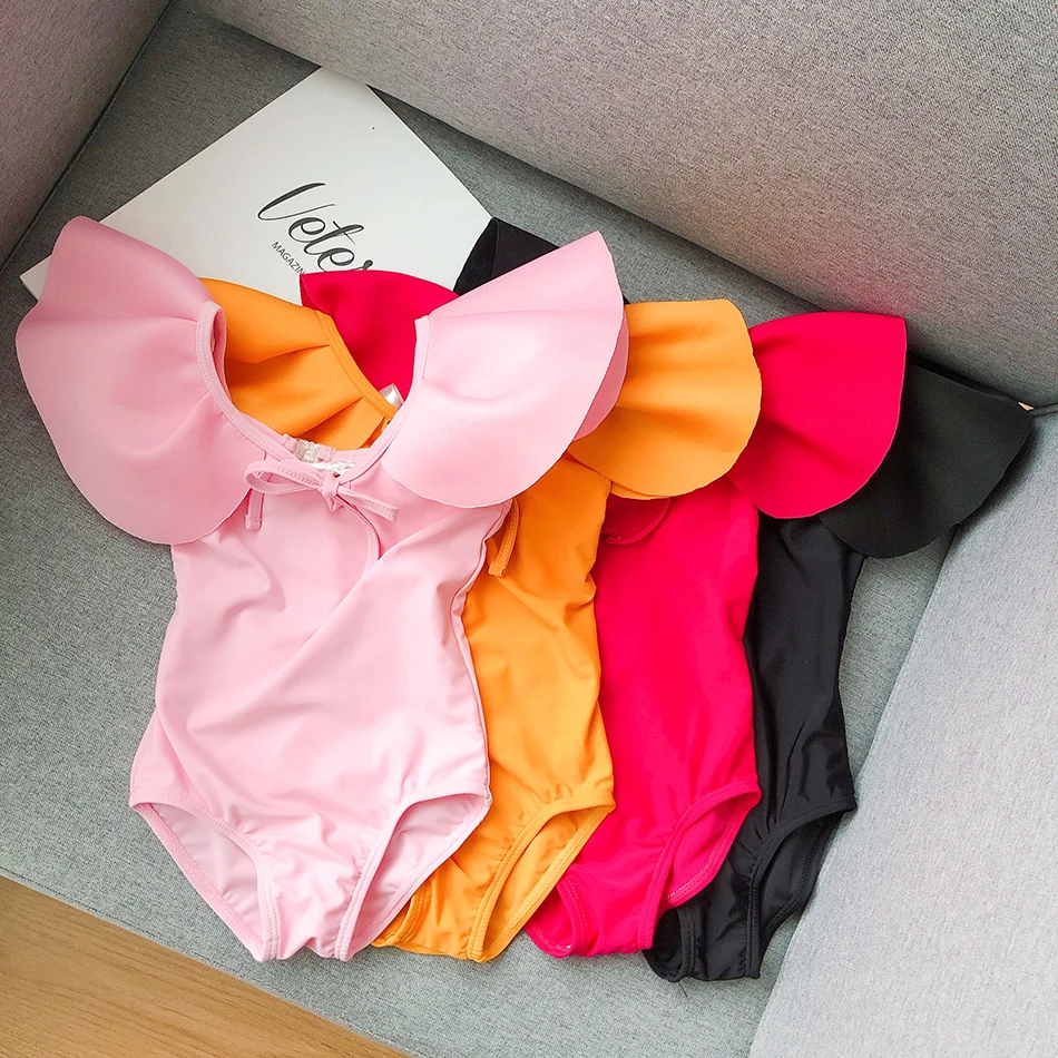 

New Fashion Ruffles Backless Swimsuits for Girls Summer Solid Swimwear Toddler Baby Kids Bikini Bathing Clothes Bodysuit 2-7 Yrs