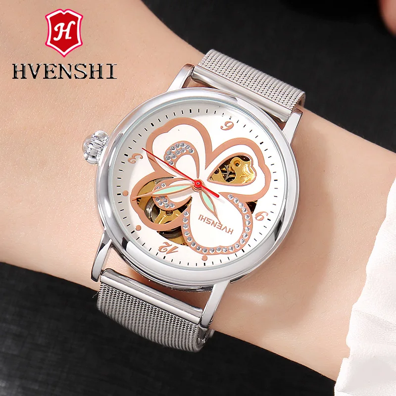 Автоматические механические часы HVENSHI женские цвета розового золота роскошные