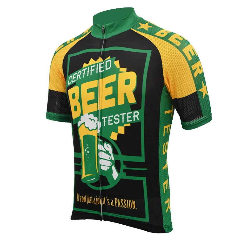 Зеленое желтое пиво Велоспорт Джерси классический короткий рукав Летняя