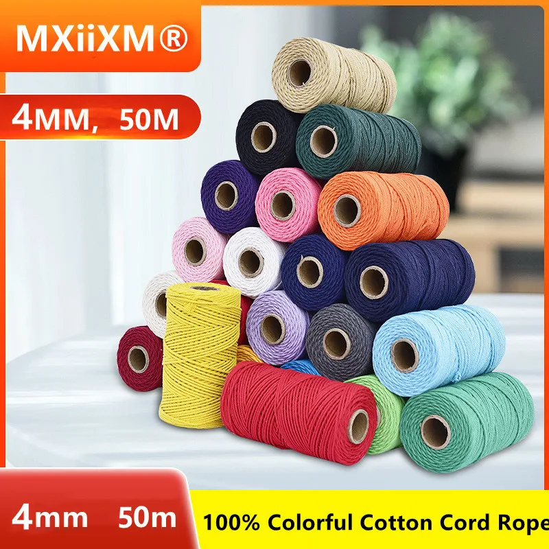 

Colorful Cotton Twiste 4mm 100% Cotton Cord Macrame Cord Craft Macrame String DIY Home Textile Wedding Decorative supply 55 Yard