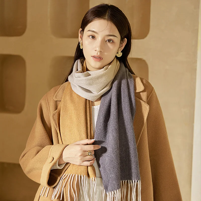 

2021 Women Pure Cashmere Scarf for Autumn Winter Real Cashmere Luxury Wraps Shawls Gradient Fashion 100% Cashmere Warm Scarves