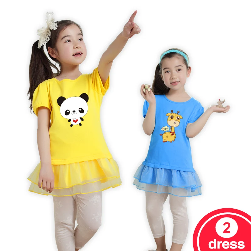 Футболки Платья для девочек детская одежда 5 лет хлопок короткий рукав дети панда