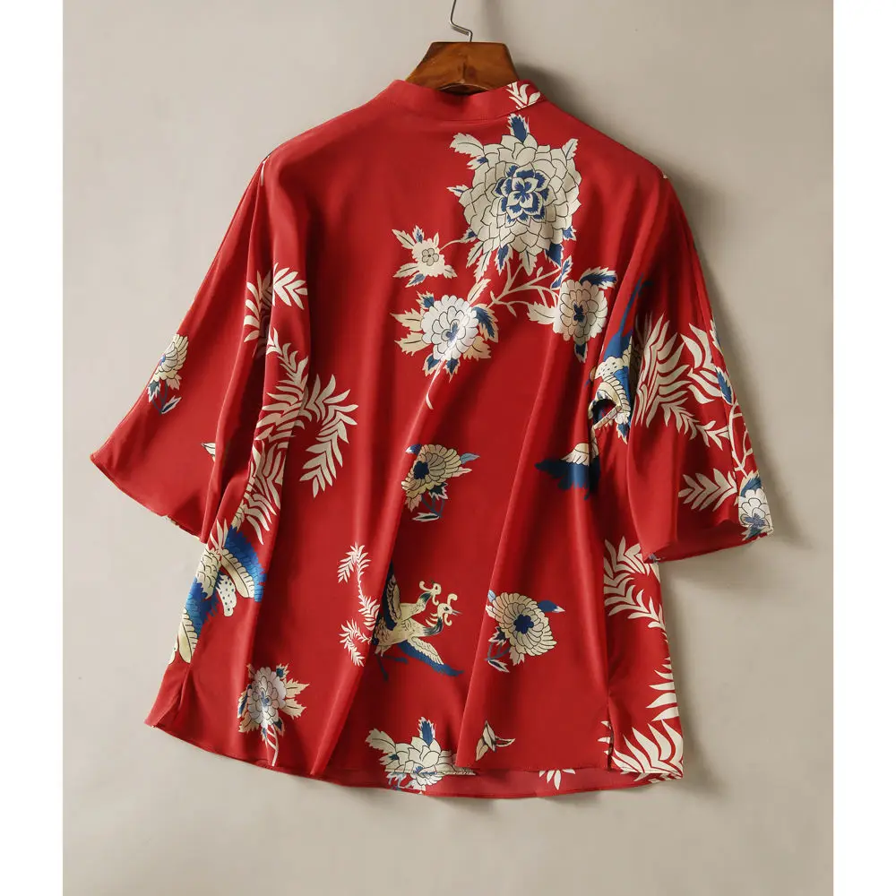

Винтажная рубашка в китайском стиле Ципао с воротником-стойкой и пряжкой, летний свободный ретро Топ для женщин, повседневные блузки Hanfu, фу...