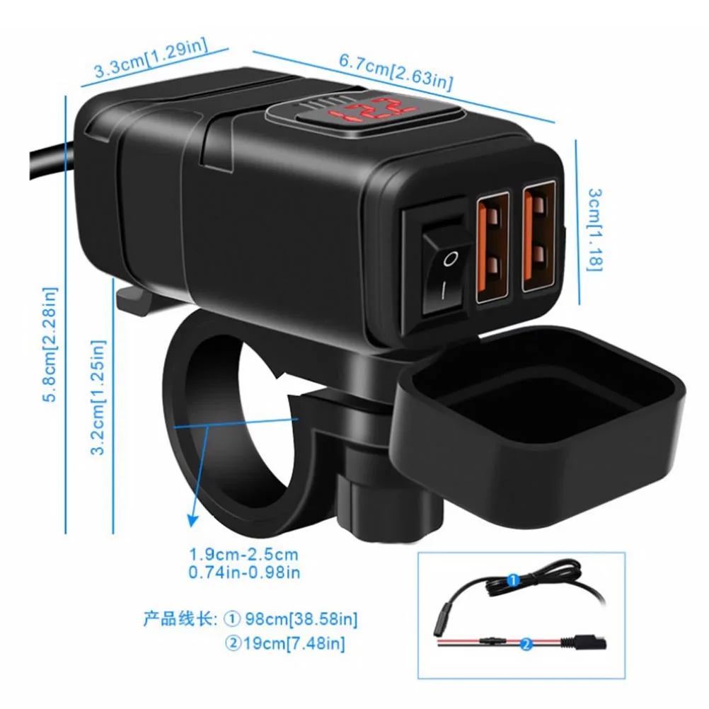 

Dual USB Port 12V SAE to USB Adapter Waterproof Motorcycle Handlebar Quick Charger 3.0 with Voltmeter USB Motorcycle Charger