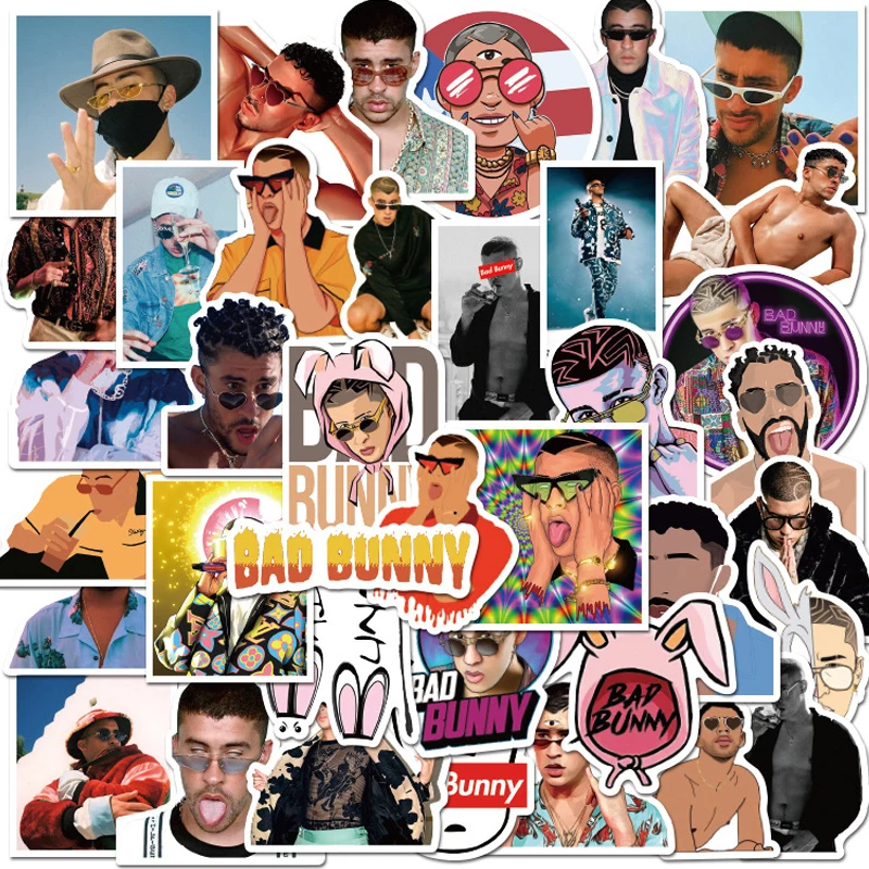 

10/30/50PCS Puerto Rican Rapper Singer Bad Bunny Stickers PVC DIY for Guitar Decal Skateboard Graffiti Cool Sticker Kids Toy