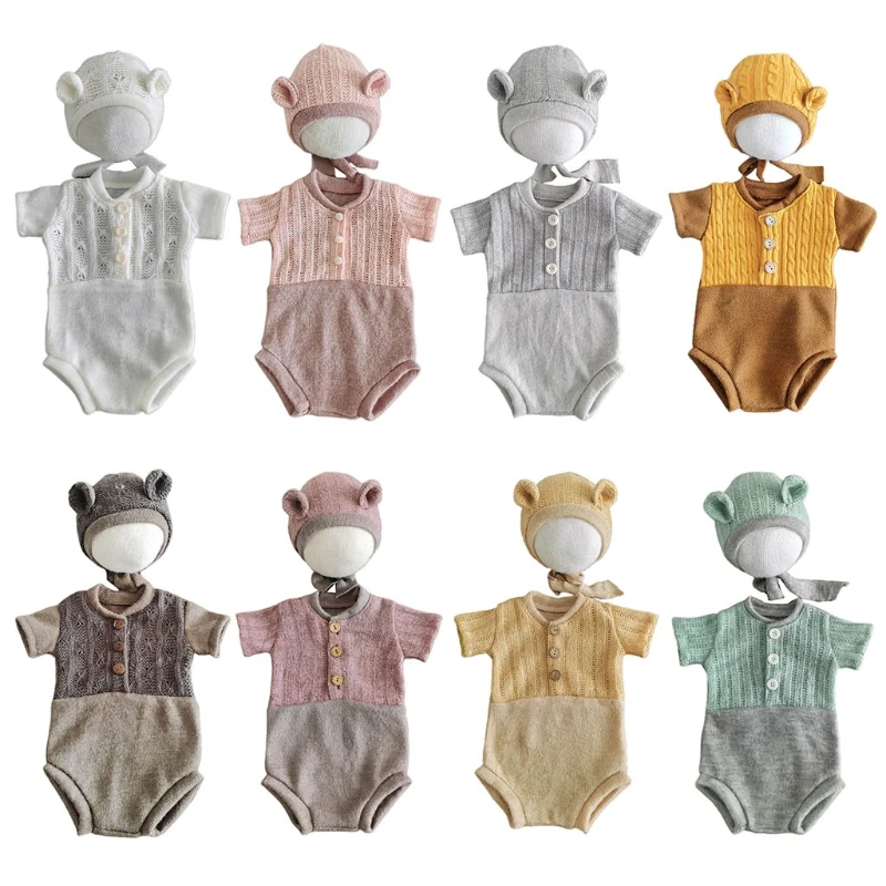 

2Pcs Baby Infants Hat Romper Jumpsuit Set Newborn Photography Props Infants Photo Shooting Costume Outfits