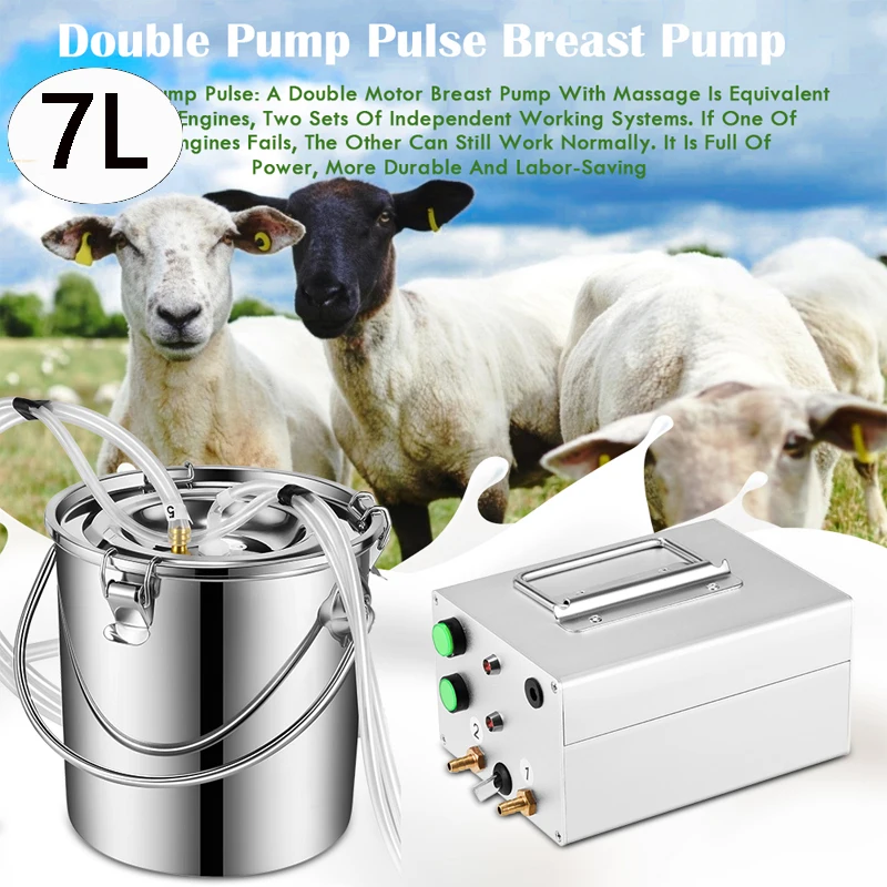 7L Electric Milking Machine For Goat Milking Machine Double Vacuum Pump Bucket Farm Goat Sheep Milker Stainless Steel 110V/220V
