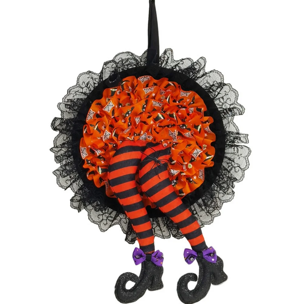 

1pc Witch Legs Halloween Wreath Front Door Hanging Garland Festival Party Artificial Wreath Decorations Wall Drop Ornaments