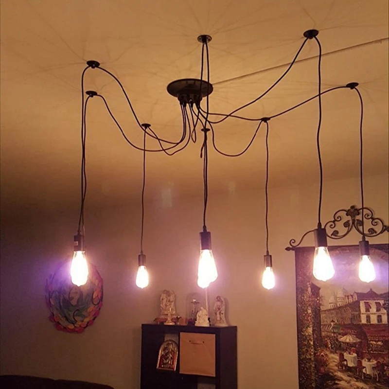 Sleeve Retro Lampshade Suspensions Vintage Adjustable RéTro Chandelier Ceiling Lamp (E27) Dining Hall Bedroom Hotel 5 Arms (Bulb | Лампы и
