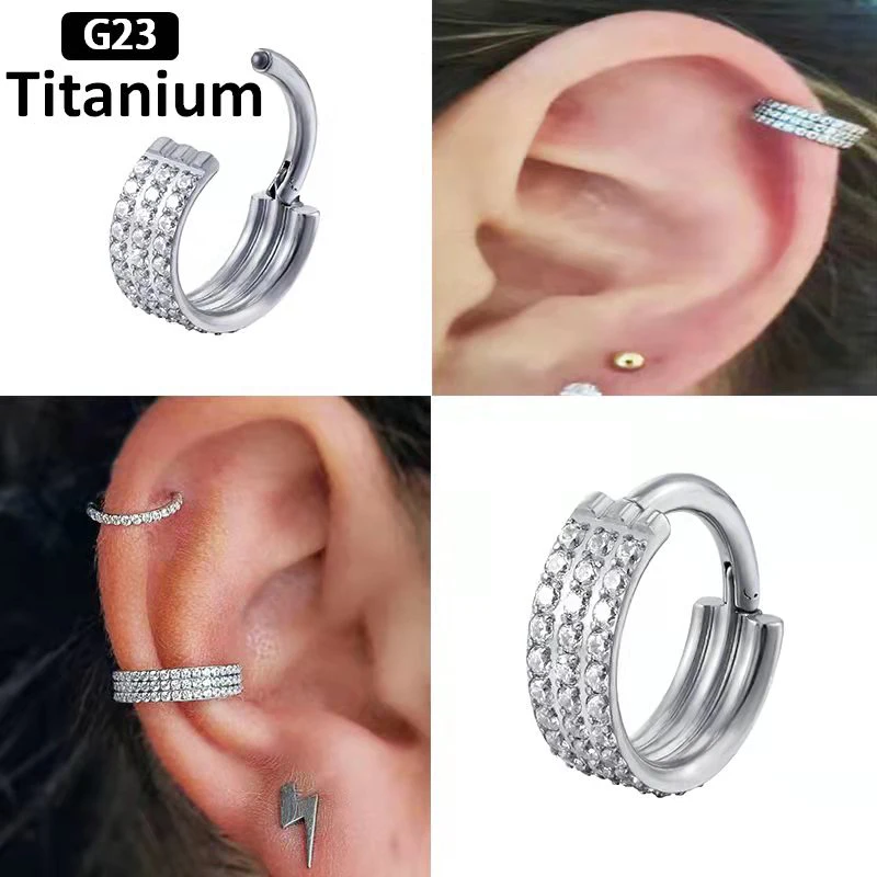 

F136 Titanium Piercing Nose Ring Three Rows Zircon Hight Segment Rings Open Small Septum Nose Ear Piercing Jewelry