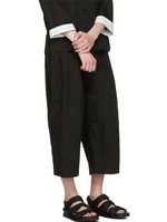 springsummer new mens loose straight cropped trousers in solid color casual trousers with elastic waist and wide legs