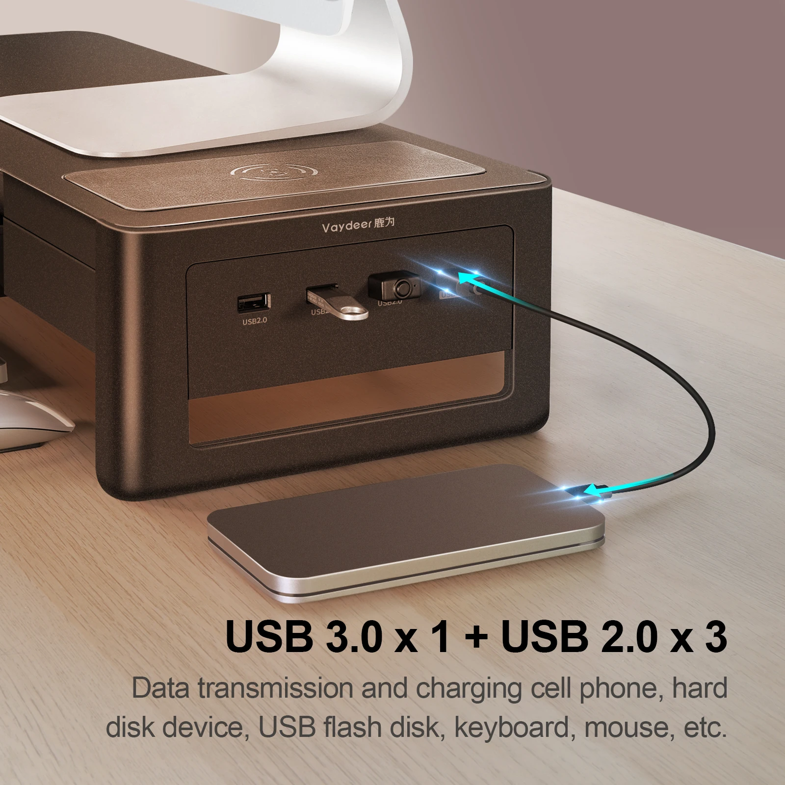 Подставка для монитора Riser USB3.0 Hub с поддержкой передачи данных и беспроводной