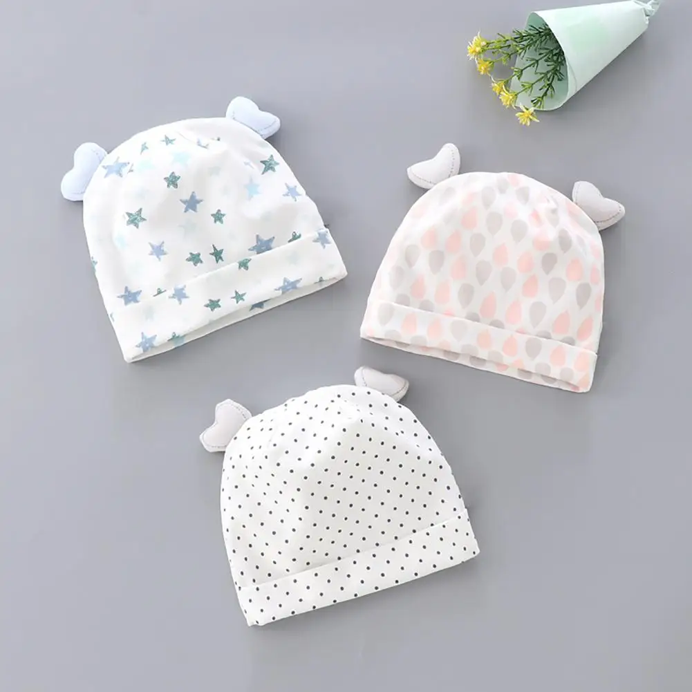 

New born baby hats children's air-conditioning caps printing wild skin-friendly boys and girls baby beanie hats summer