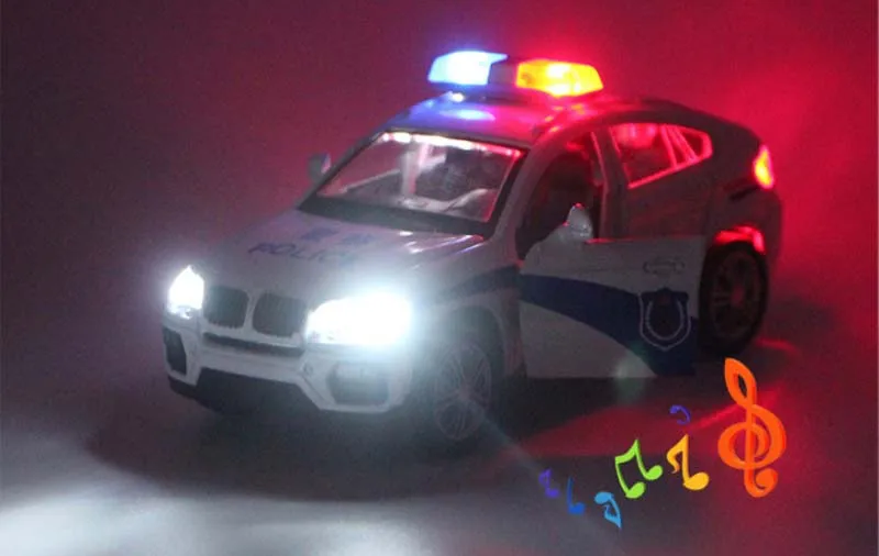 

1/32 High Simulation BMW X6 Metal Diecast Vehicle Alloy Toy Police Car Sound And Light Pull Back Model Toys For Children's
