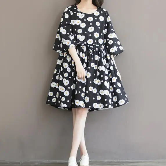 Платье с ромашками и цветочным принтом в стиле ретро винтажное круглым