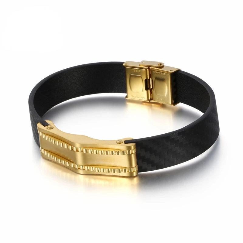 

HAOLYNJOY 22.5cm Stainless Steel Gold Geometric Charm Bracelet Men's Rope Chain Leather Bracelet Male Retro Jewelry Accessory