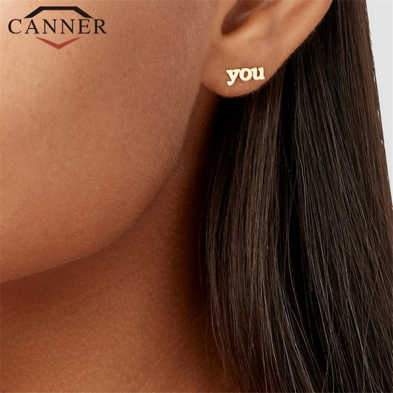 925 sterling silver "love you "English Alphabet Stud Earrings For Women Gold Fashion Party Jewelry Best Gift for Lover | Украшения