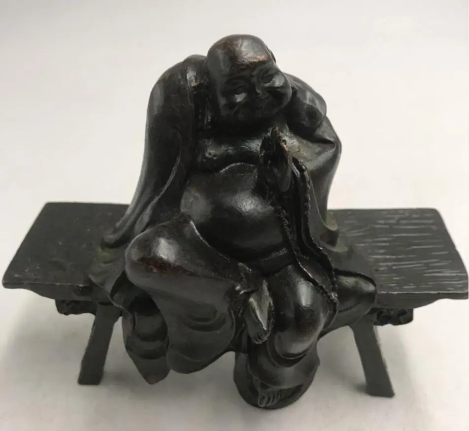

China brass sit Bench maitreya Buddha crafts statue