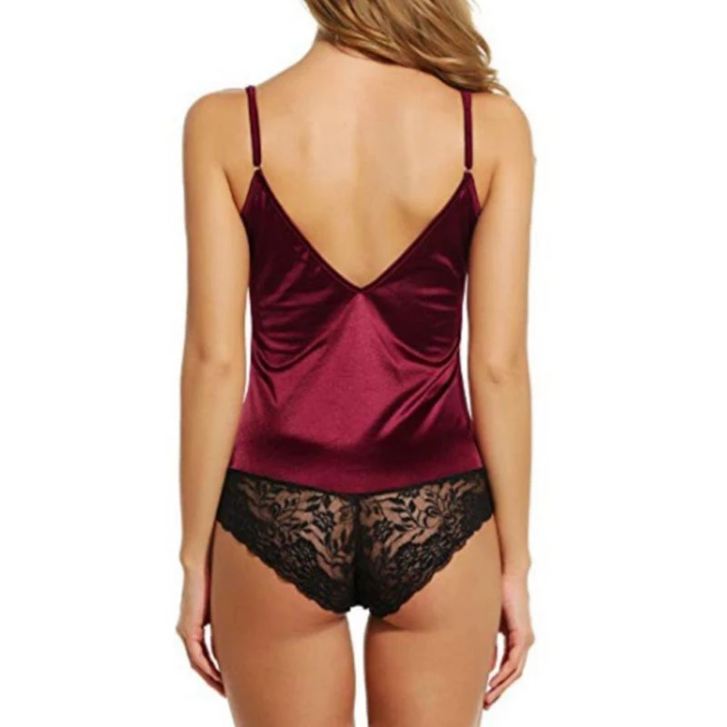 

Sexy Deep V Neck Lace Ice Silk Bodysuit Lingerie For Women