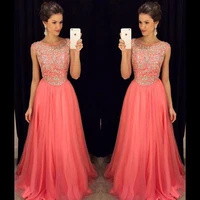 vestido de noiva baile de finalistas tulle sleeveless crystal a line popular scoop prom party gown 2018 bridesmaid dresses