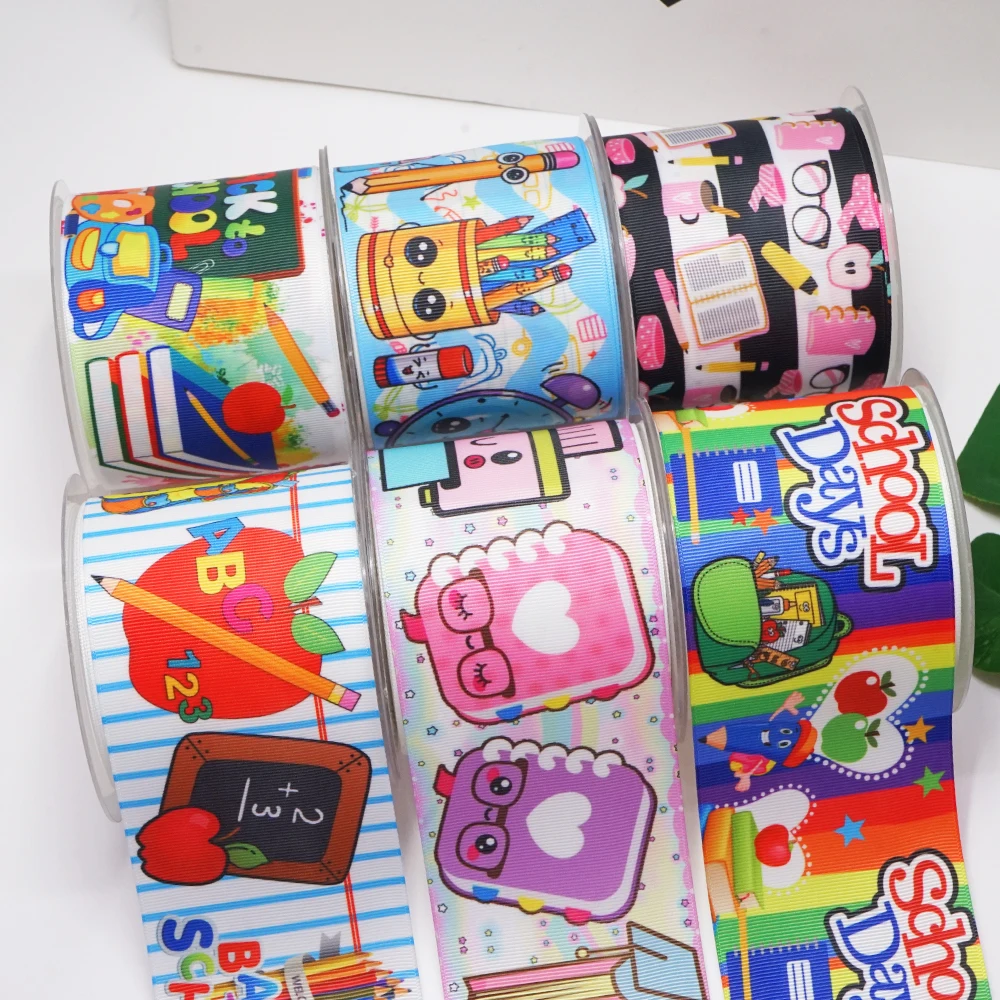 

DIY Back to School Printed Grosgrain Ribbon For Craft Supplies Sewing Accessories 5 Yards, Planar Resins 10 Pieces. 57543
