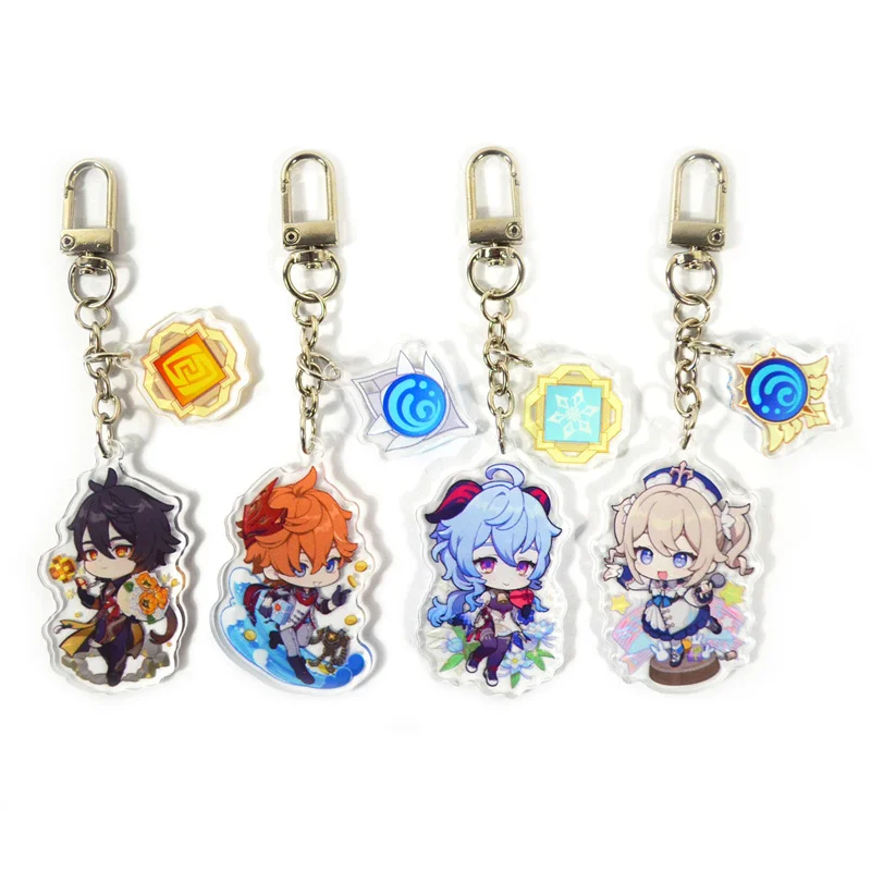 

Genshin Impact Zhongli Keychains Cosplay Acrylic Game Figure Tartaglia Key Chain Cute Bag Pendant Keyrings Fans Collection Prop