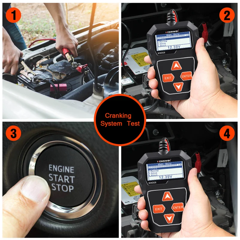KONNWEI KW208 Car Battery Tester Digital 12V Charging System Test Analyzer 100-2000 CCA Power Load Circut Batterys Capacity |