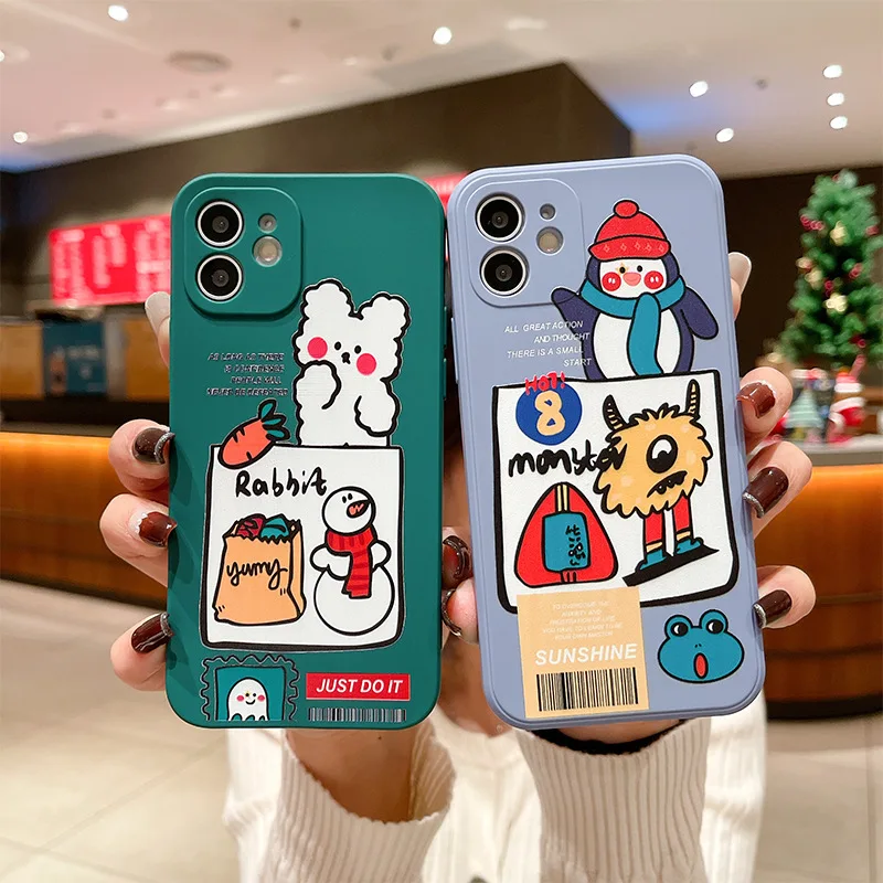 

Cartoon illustration Tags Phone Case For iPhone 12 13 Pro Max 11 X XS XR XS MAX SE2020 8 7 Plus 6 6S Plus Liquid Silicone Cover