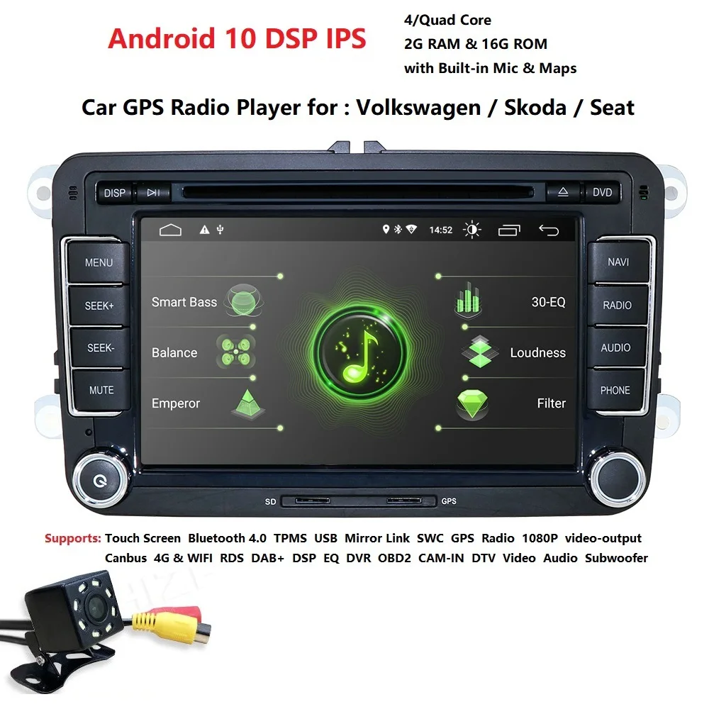 DSP Android 10 2Din DVD для VW/Volkswagen/Golf/Polo/Tiguan/Passat/leon/Skoda/Octavia автомобильный радиоприемник GPS