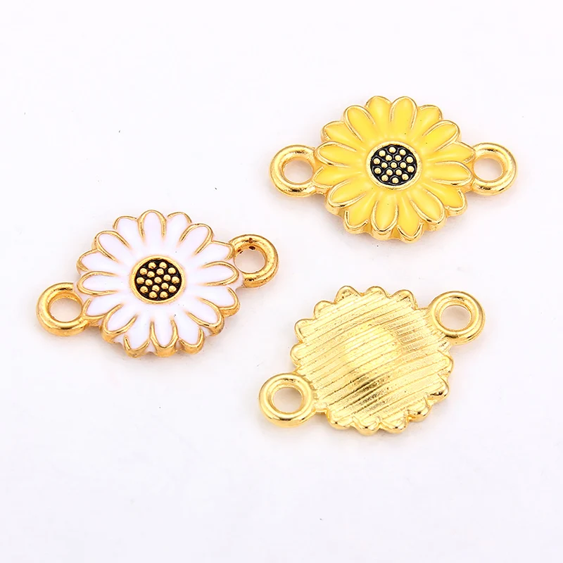 10 шт. эмалевые белые и желтые подвески в форме цветка соединительные масляные